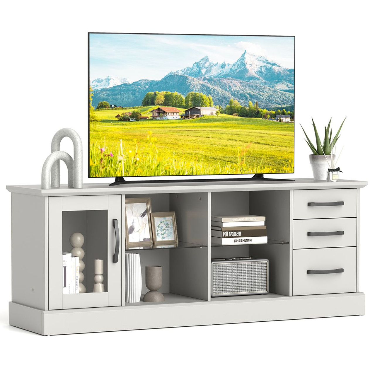 TV Stand for 73" TV with 2 Adjustable Glass Shelves product image