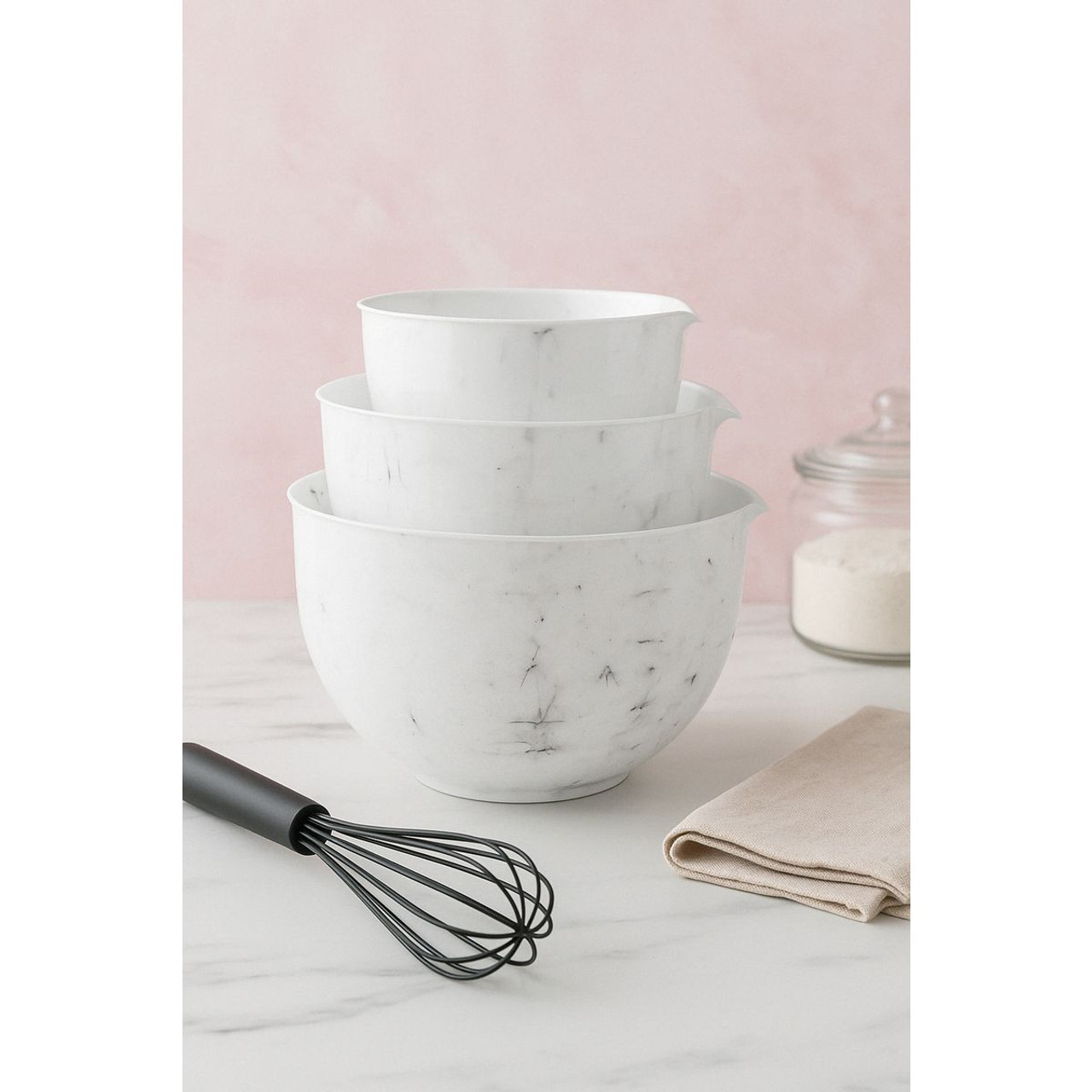 3-Piece Marbled Mixing Bowl Set with Pour Spouts product image
