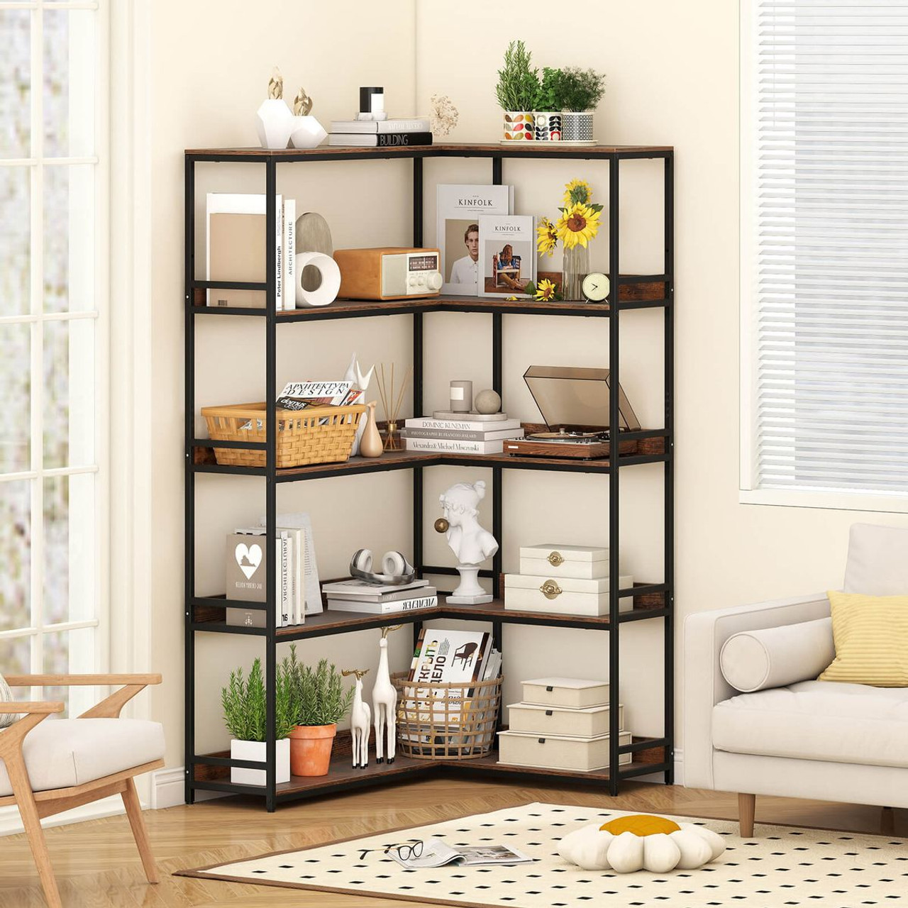 5-Tier 71"  L-Shaped Corner Bookcase with 2 Anti-Toppling Kits product image