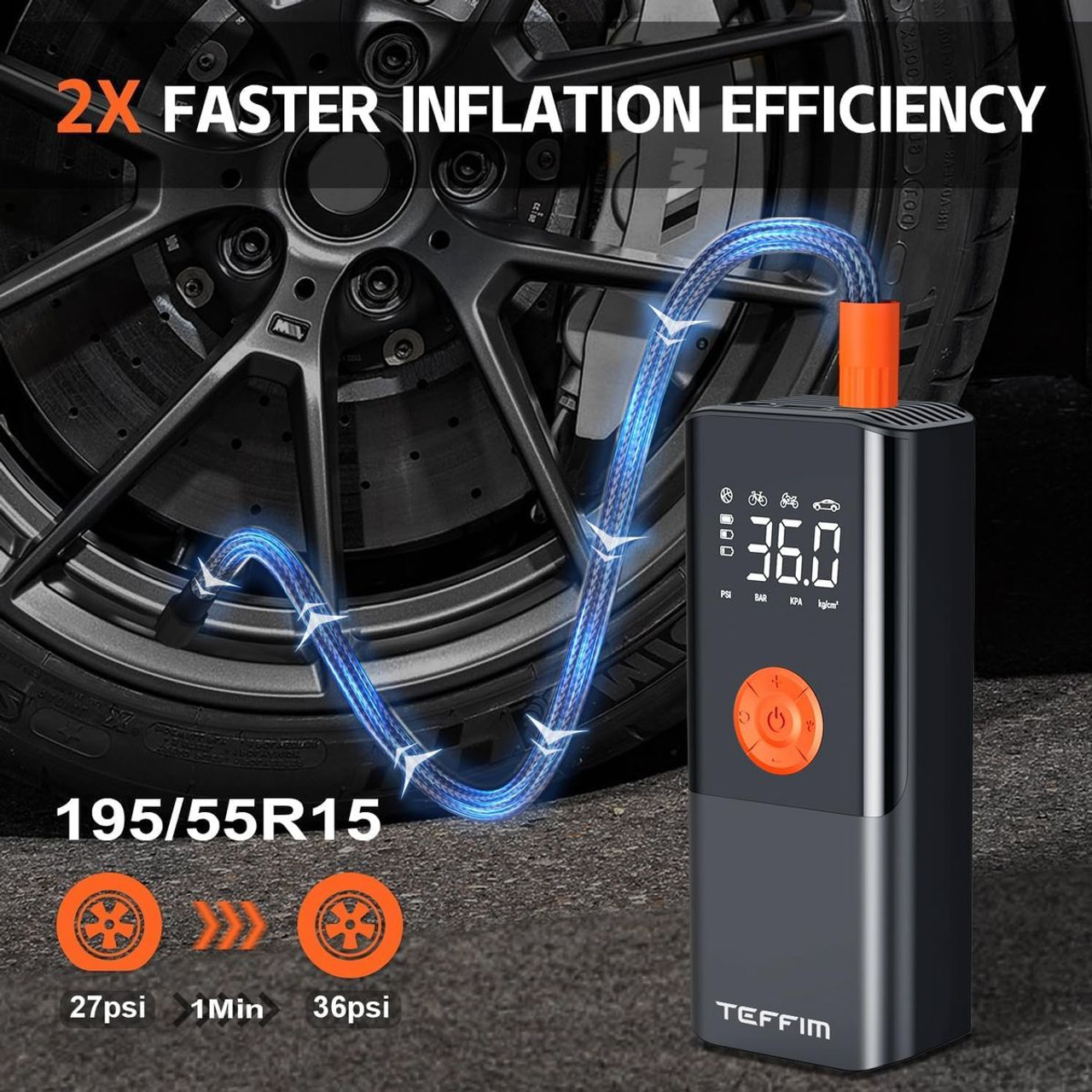 Portable Digital Pressure Gauge Tire Inflator, 10000mAh product image