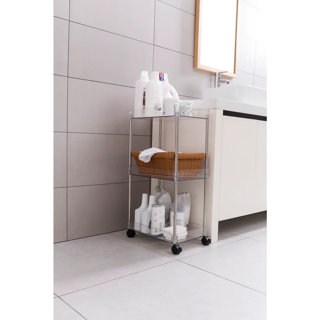3-Tier Acrylic Rolling Cart with Wheels and Lockable Casters product image