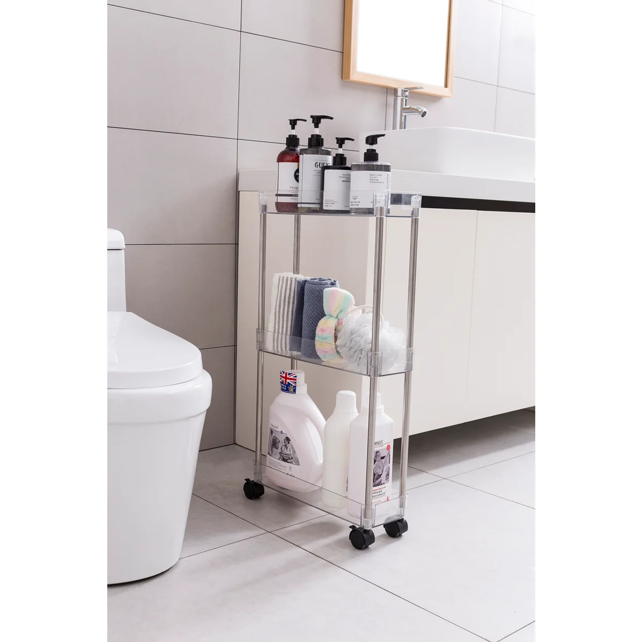 3-Tier Acrylic Rolling Cart with Wheels and Lockable Casters product image