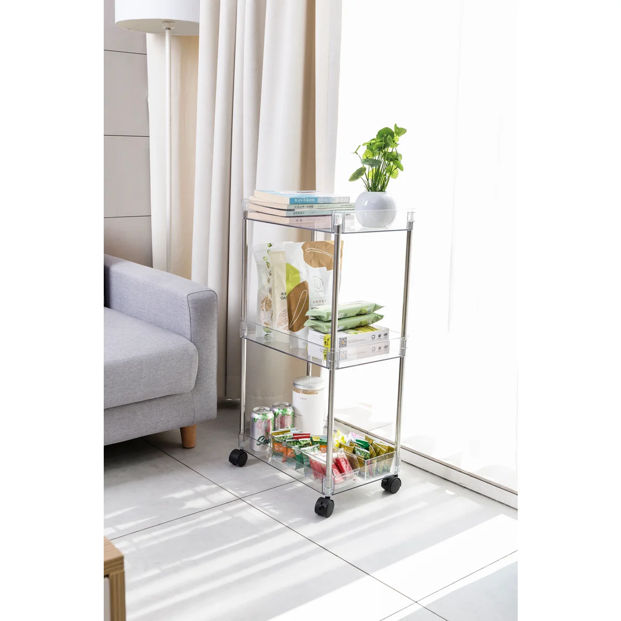 3-Tier Acrylic Rolling Cart with Wheels and Lockable Casters product image