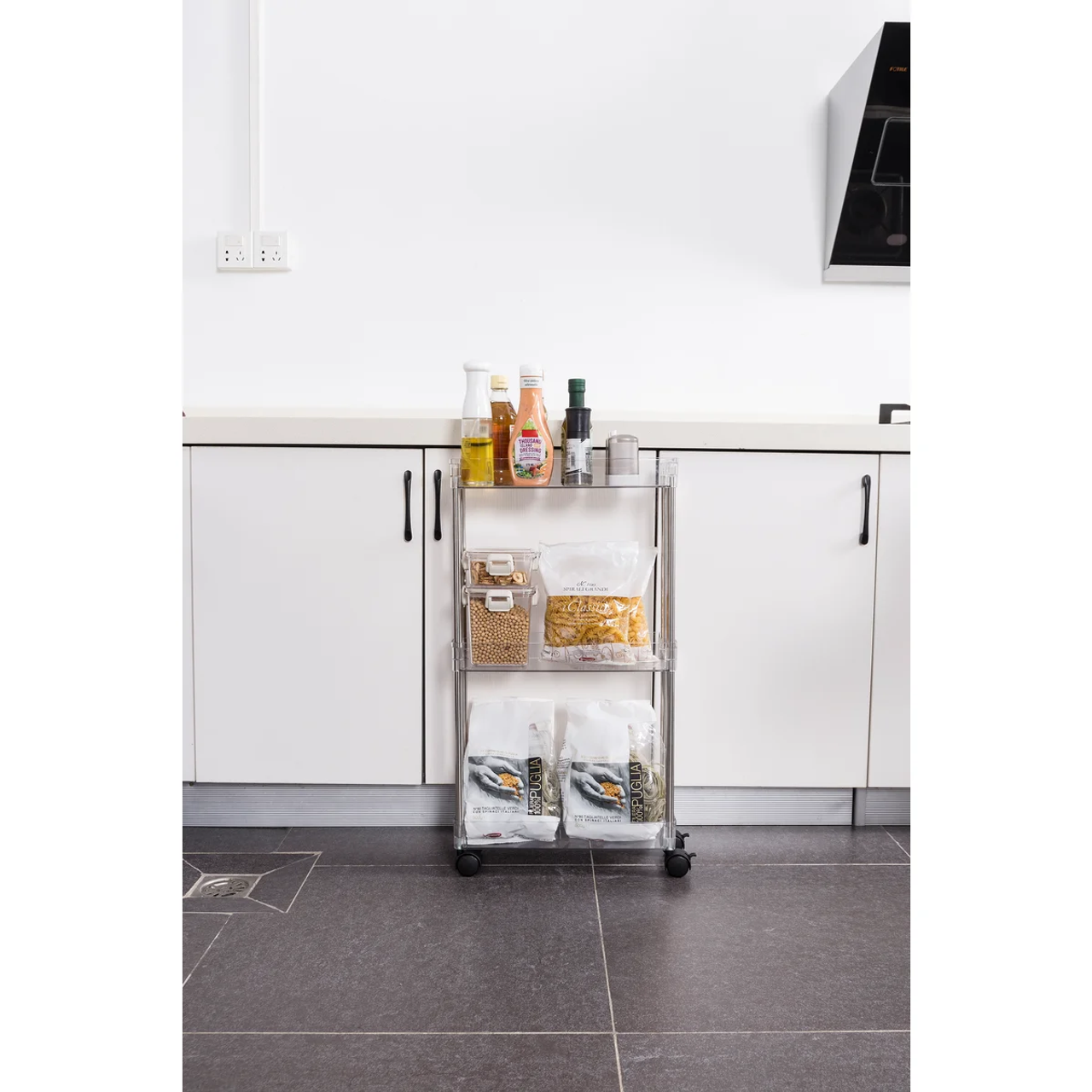 3-Tier Acrylic Rolling Cart with Wheels and Lockable Casters product image 3-Tier Acrylic Rolling Cart with Wheels and Lockable Casters product image