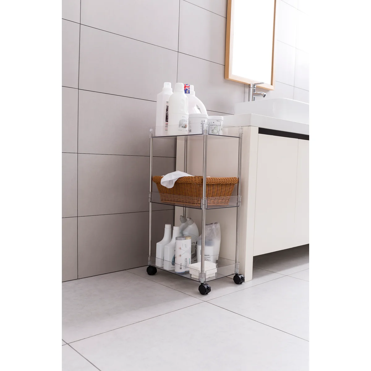 3-Tier Acrylic Rolling Cart with Wheels and Lockable Casters product image