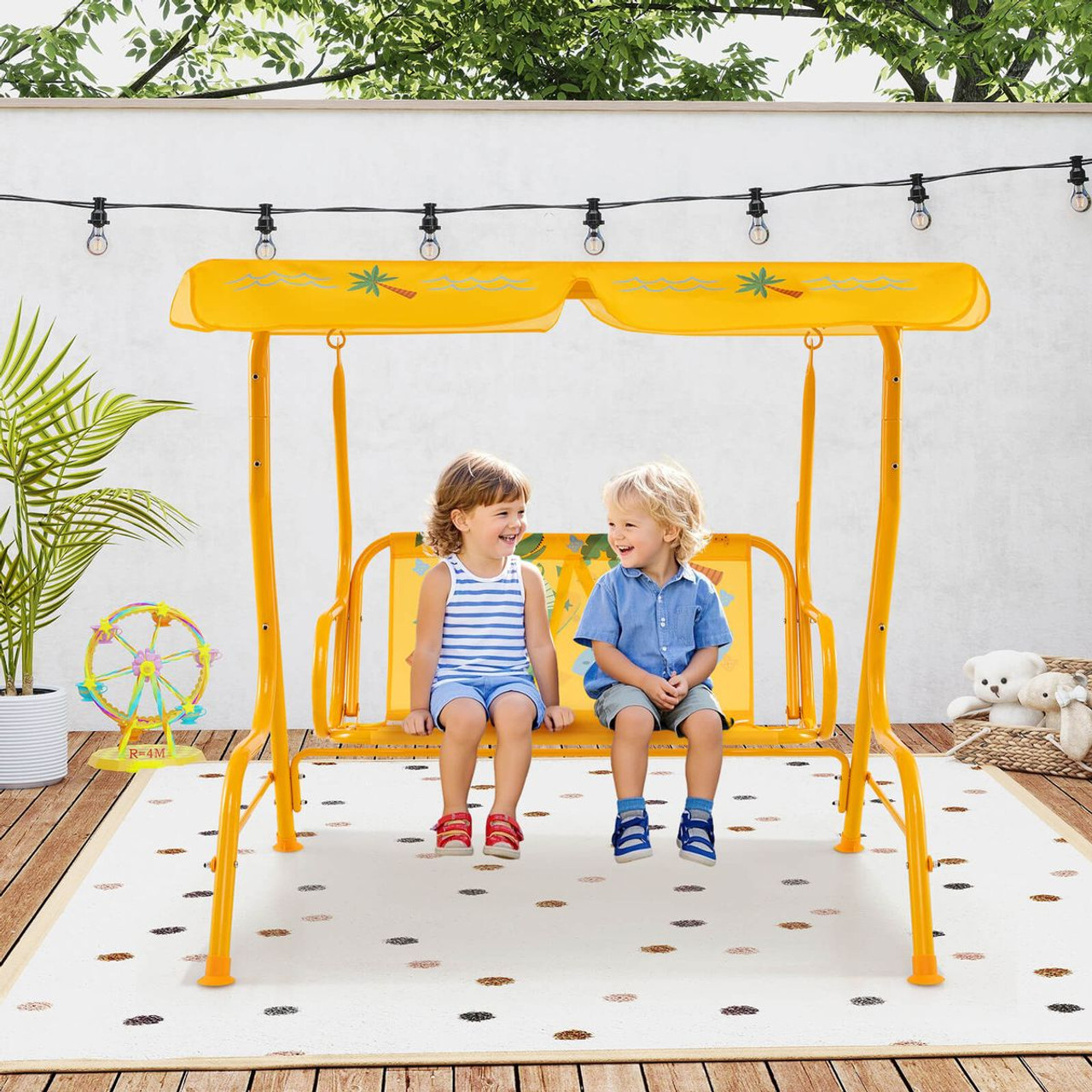 2-Seat Toddler Porch Swing with Metal Stand and Adjustable Canopy product image