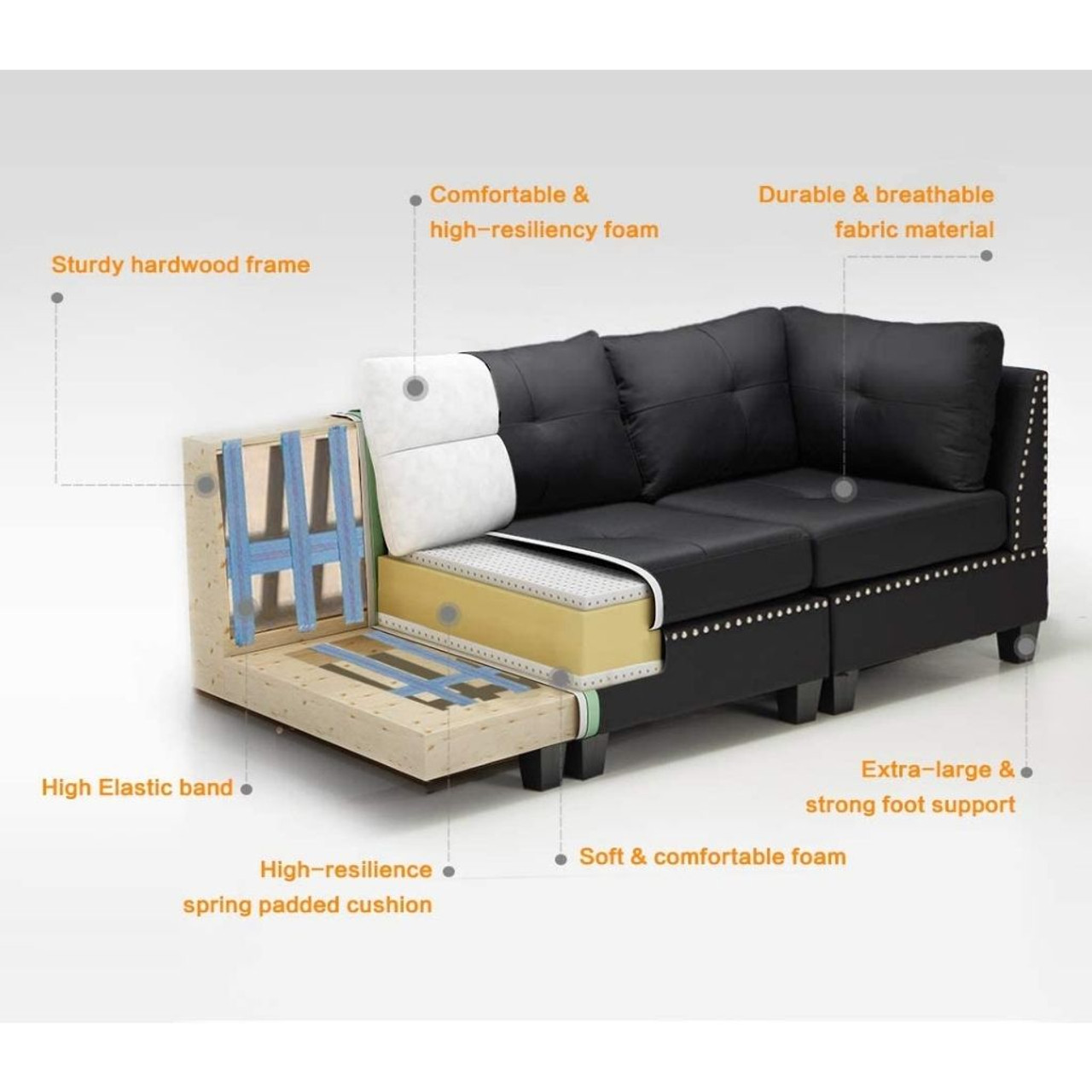 7.4' Convertible Modular Sectional Sofa Couch with Ottoman product image