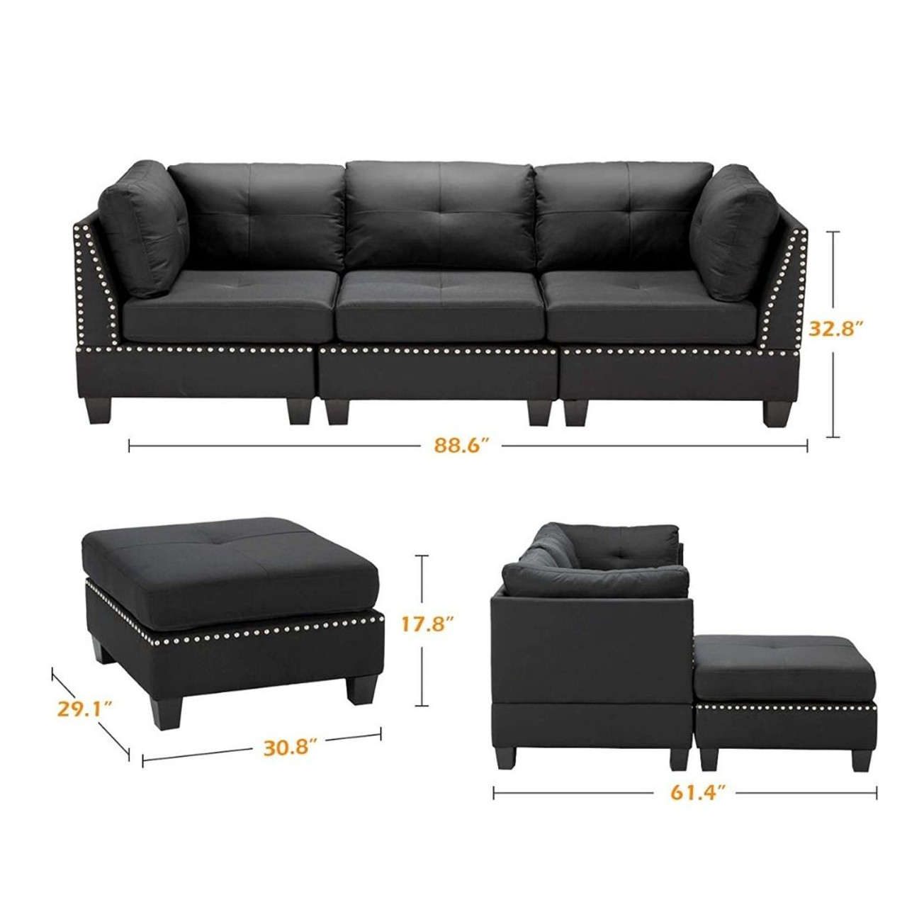 7.4' Convertible Modular Sectional Sofa Couch with Ottoman product image