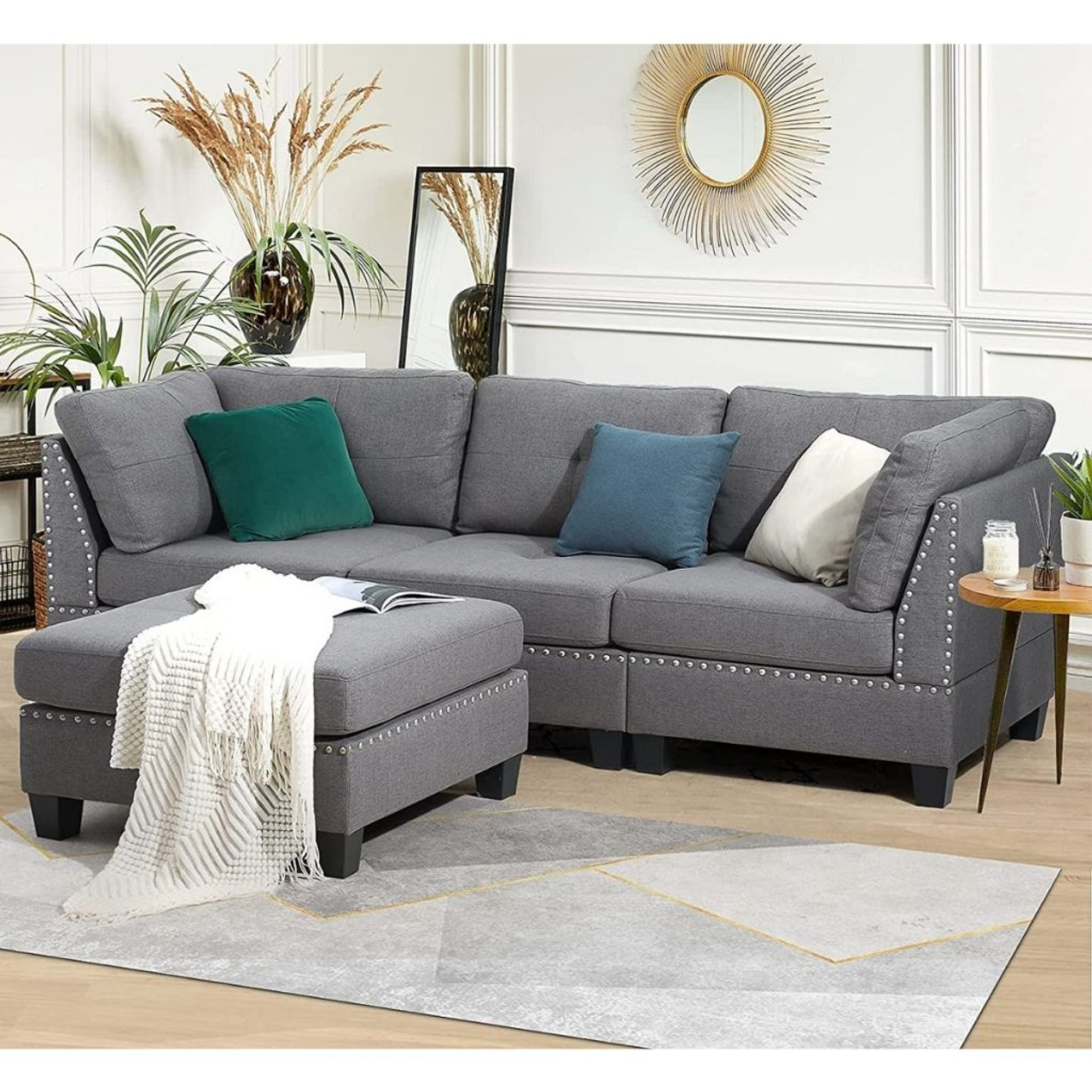 7.4' Convertible Modular Sectional Sofa Couch with Ottoman product image