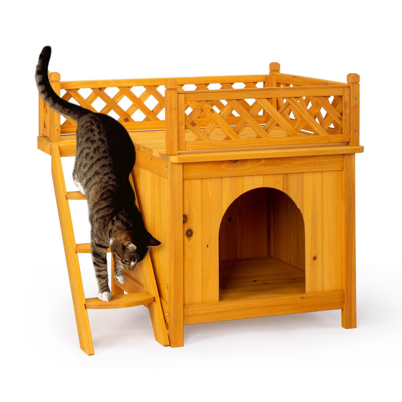 2-Story Wooden Outdoor Cat House with Balcony product image