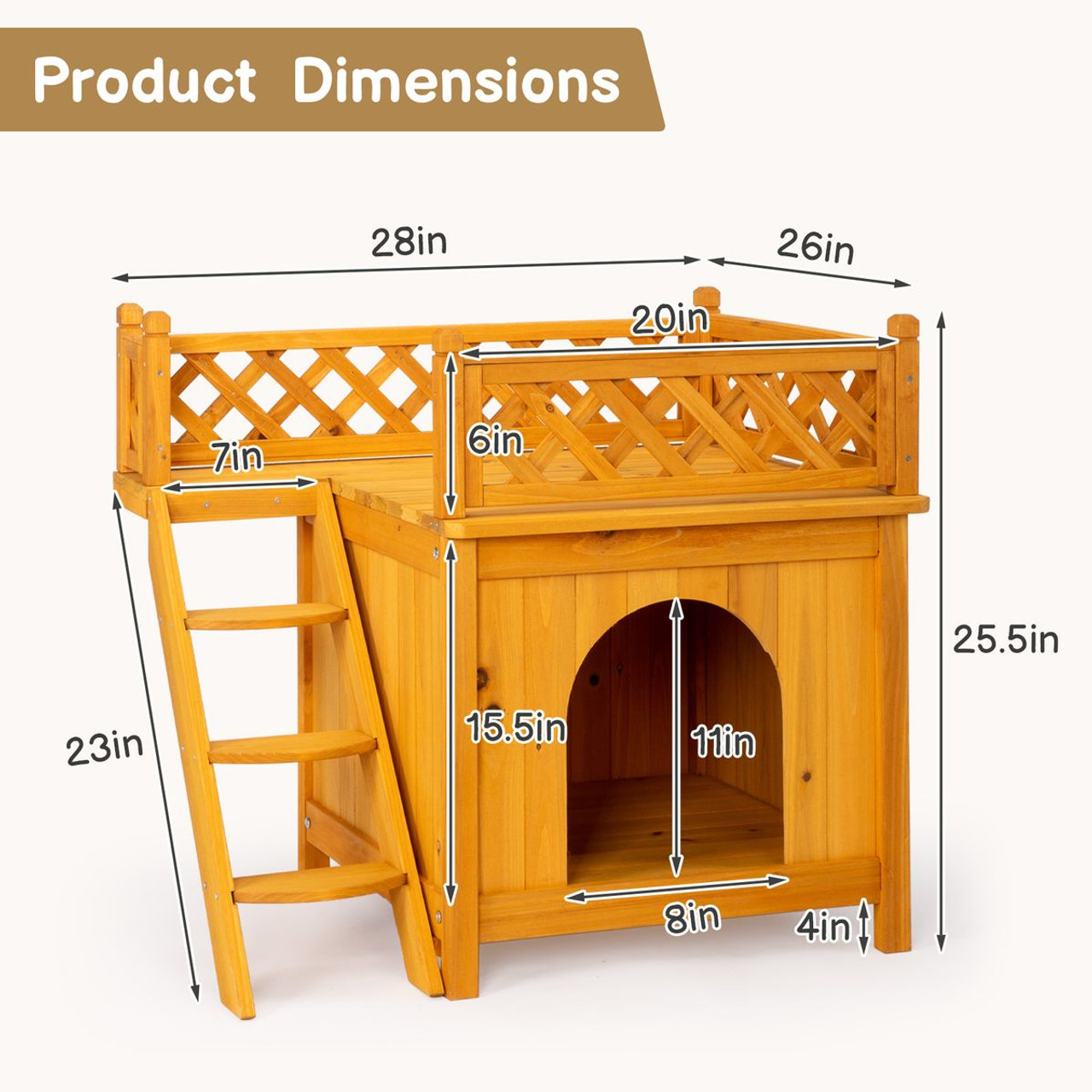 2-Story Wooden Outdoor Cat House with Balcony product image