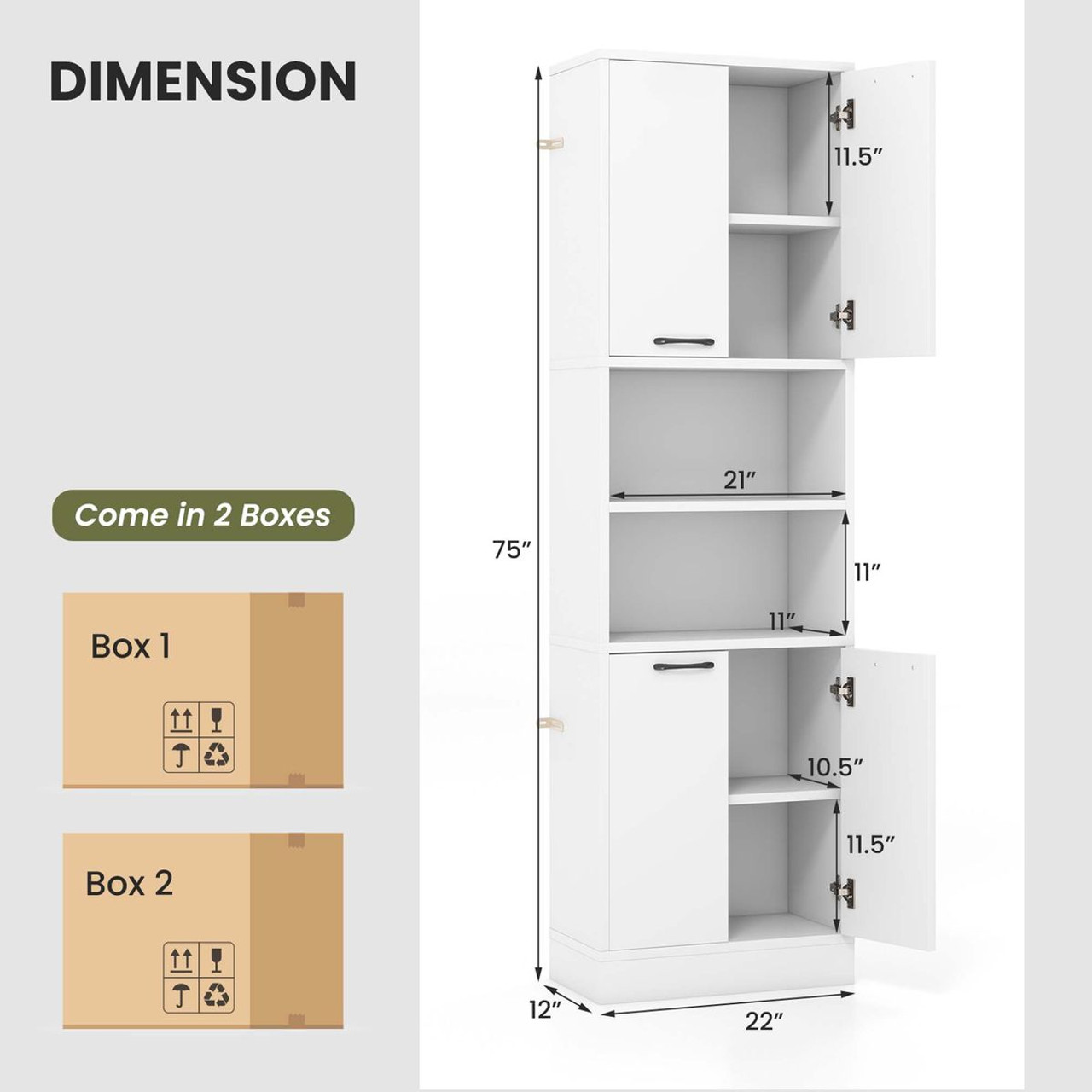 75" Tall Storage Cabinet with 4 Doors and 2 Open Shelves product image