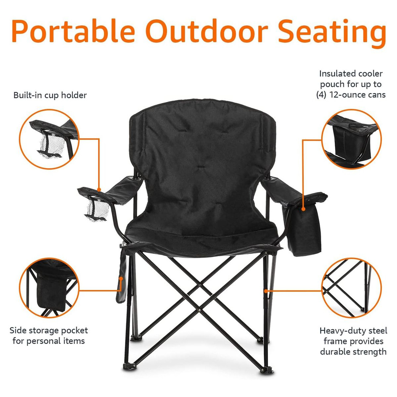 Durable Extra-Large Camping Chair with Padded Seat and Beverage Storage product image