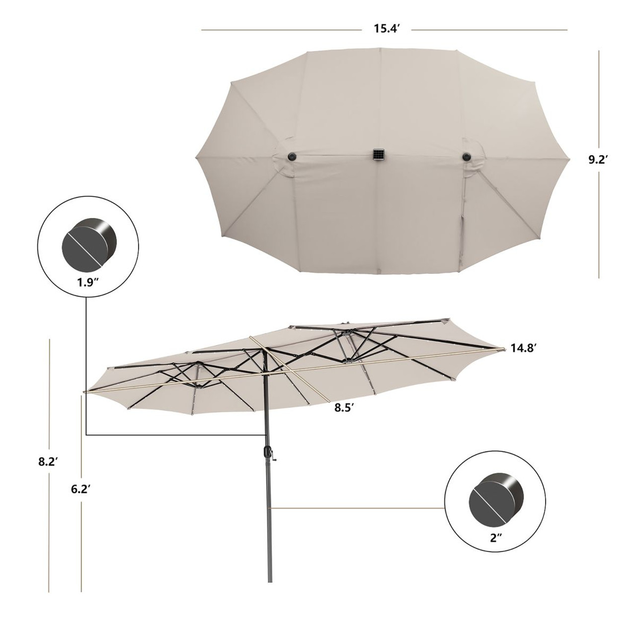 15-Foot Double-Sided Patio Umbrella with 48 Solar LED Lights product image 15-Foot Double-Sided Patio Umbrella with 48 Solar LED Lights product image