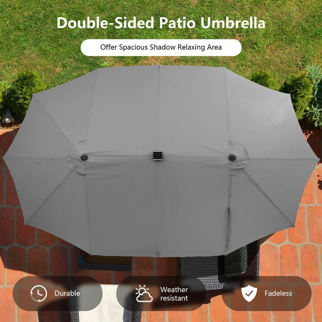 15-Foot Double-Sided Patio Umbrella with 48 Solar LED Lights product image 15-Foot Double-Sided Patio Umbrella with 48 Solar LED Lights product image