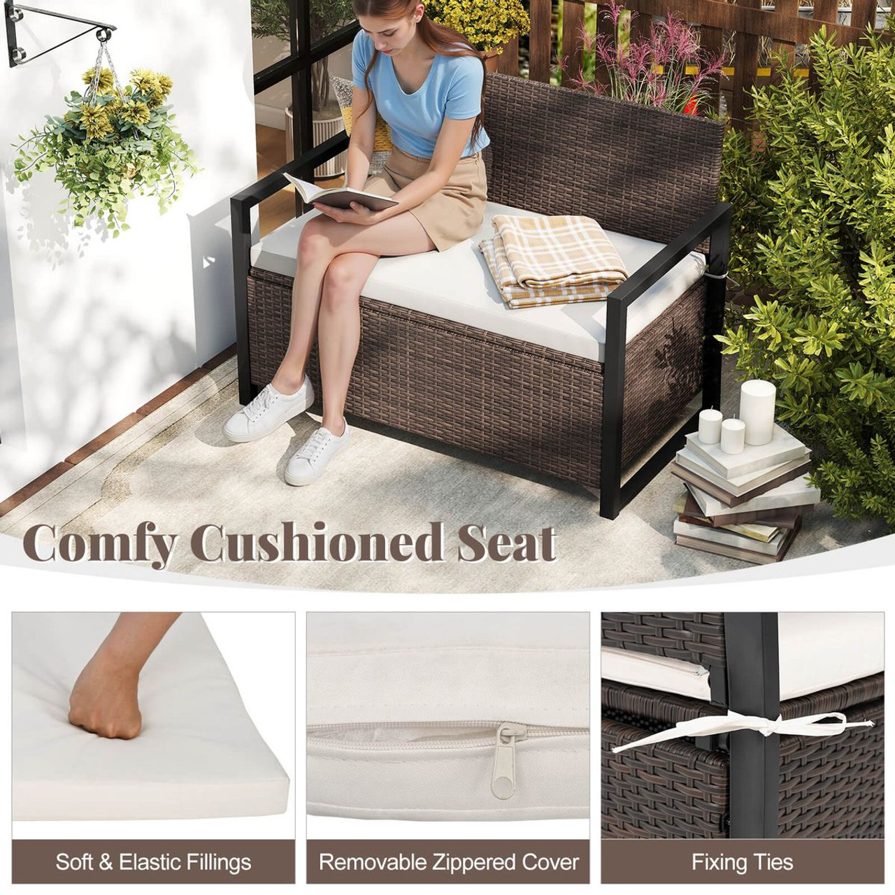 Rattan Loveseat with Inclined Backrest and Under-Seat Storage product image