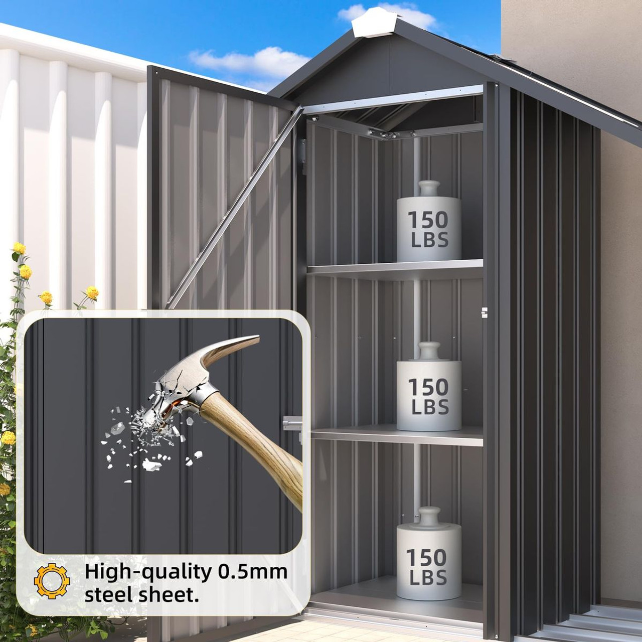 Waterproof Outdoor Cabinet with Shelves and Lean-To product image