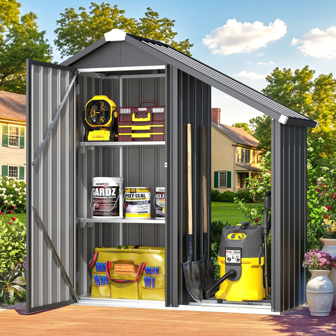 Waterproof Outdoor Cabinet with Shelves and Lean-To product image