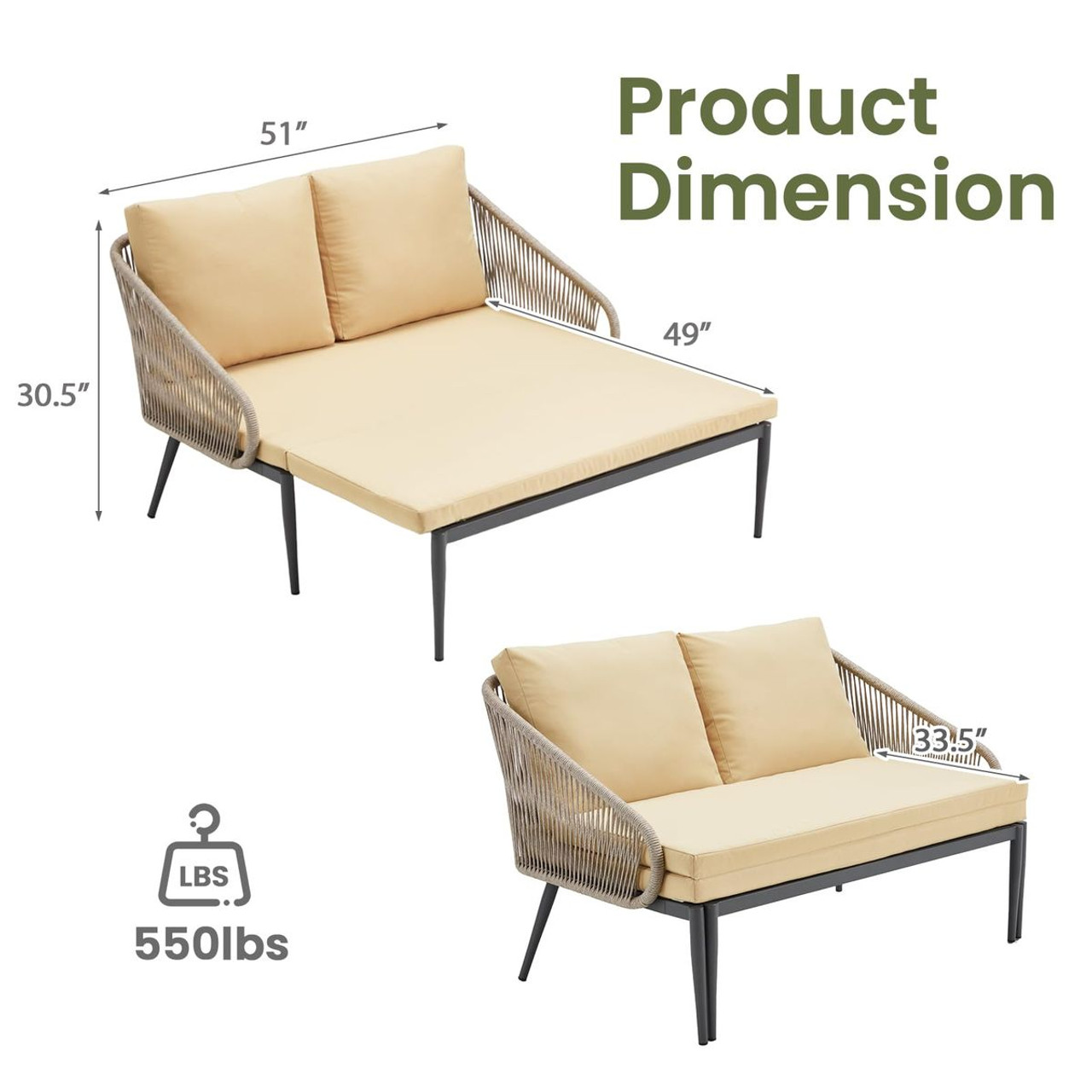 Outdoor Convertible Double Chaise Lounge Chair product image