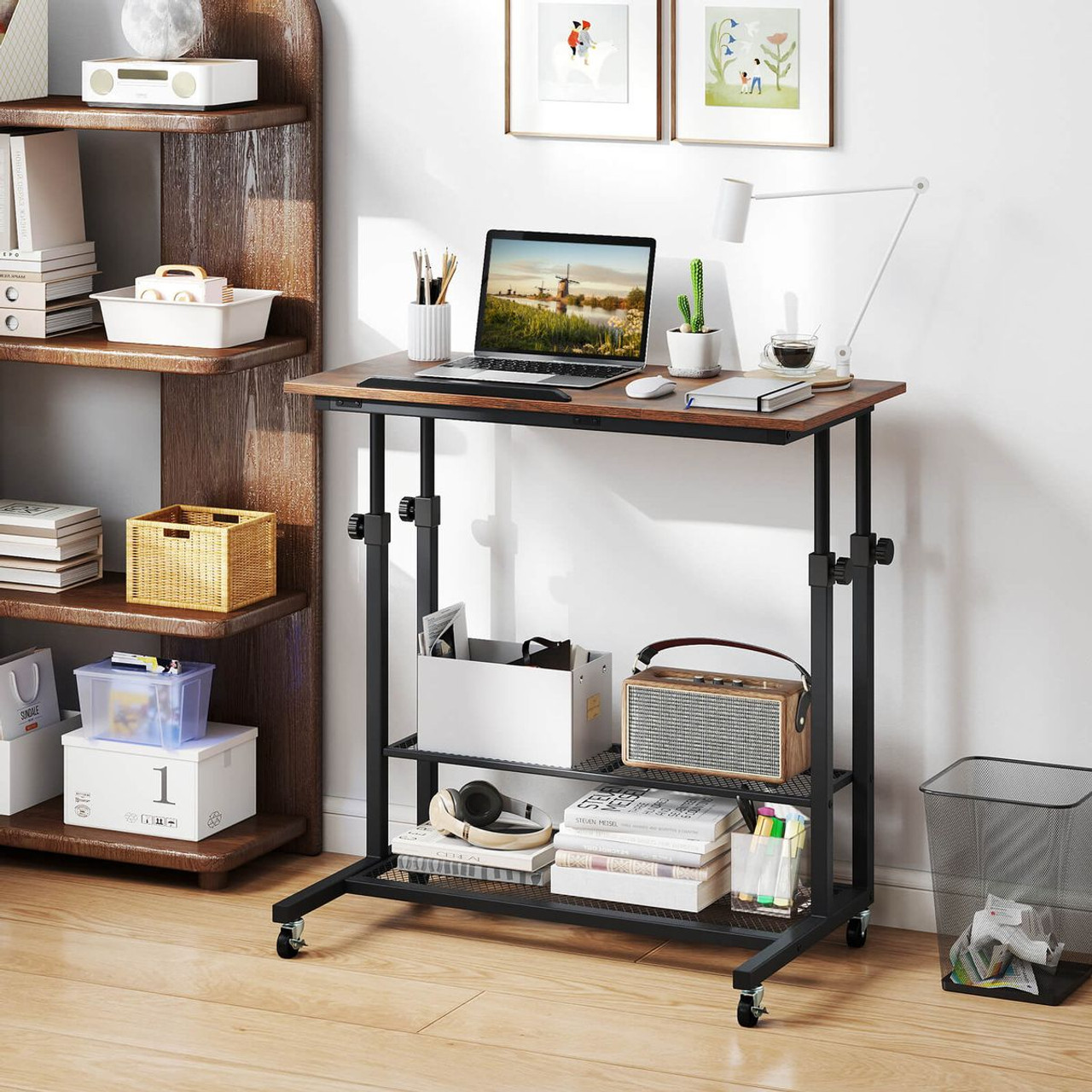 Mobile Stand-Up Desk with Tilting Tabletop and Storage  product image