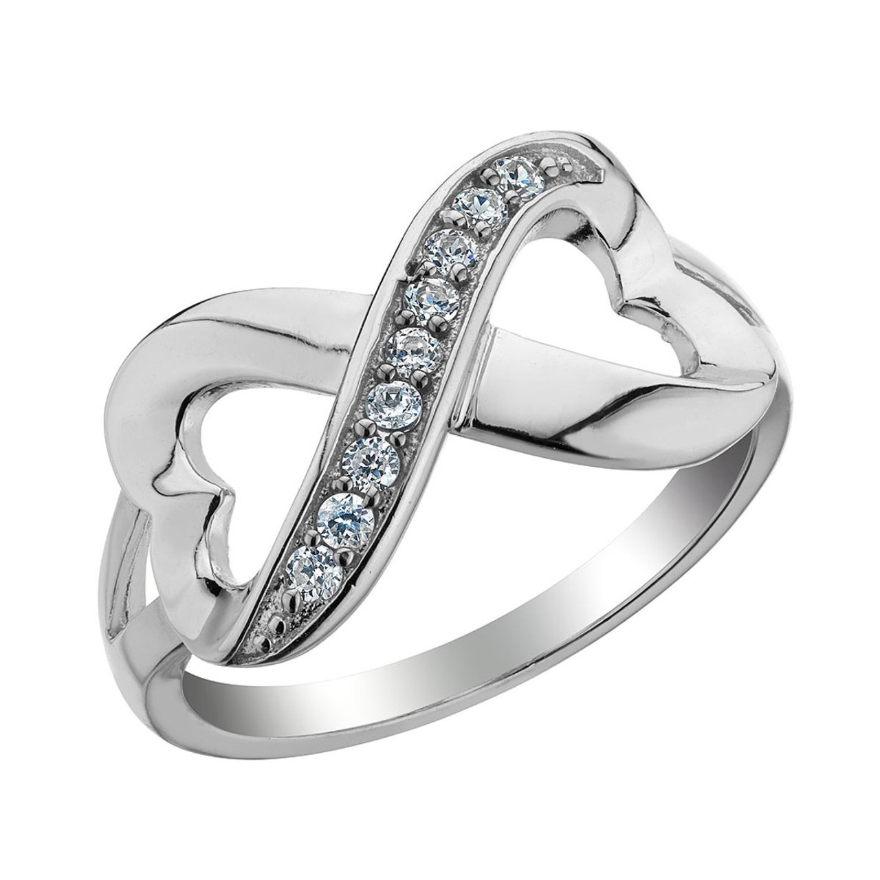 Infinite Love Double Heart Created White Topaz Ring in Sterling Silver product image