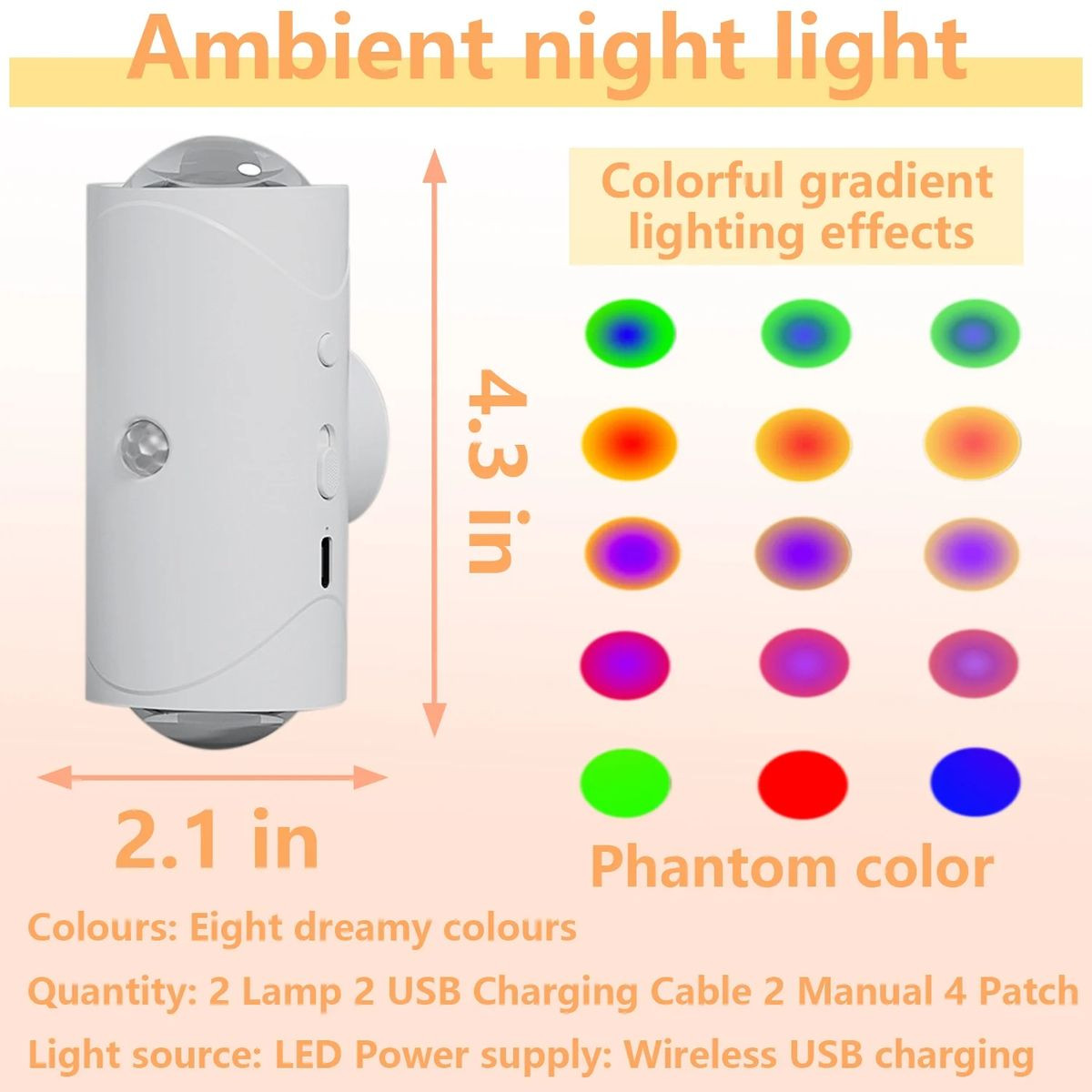 LED Motion Sensor Night Light,7 Colors Rechargeable Light,Wireless Magnetic Wall Lamp,For Garden Steps,Bedroom,Hallway,Courtyard,Holiday Decor product image