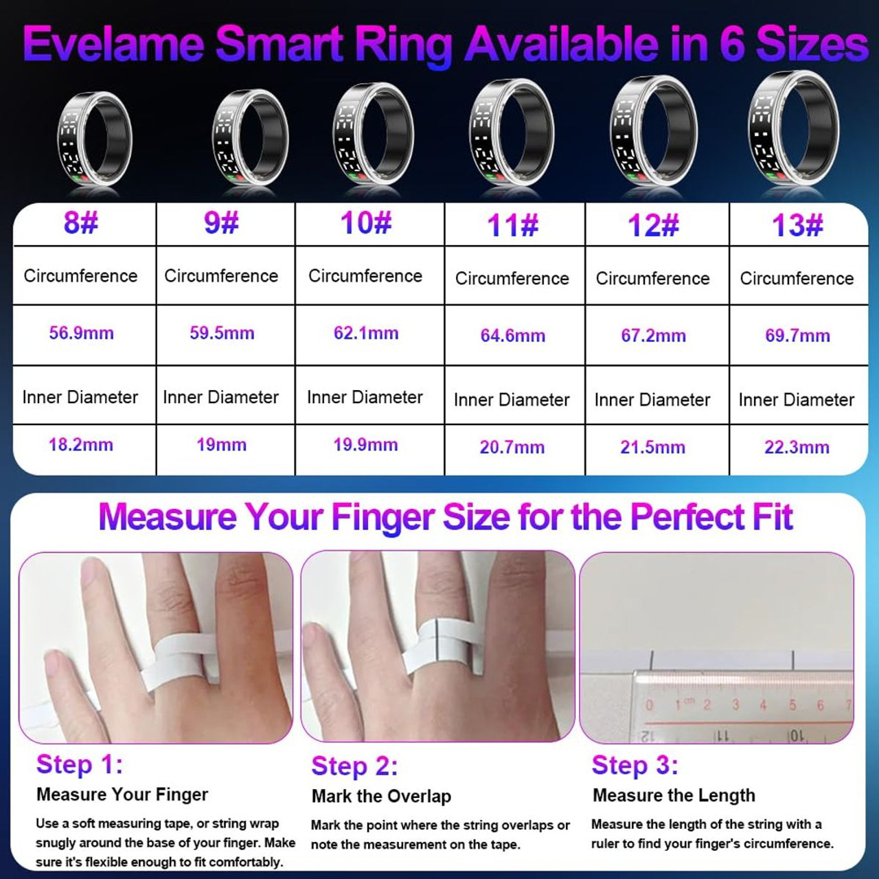 Smart Ring with Display Screen & Touch Button,Bluetooth Connection for Women Men,Fitness Tracker Sleep Monitoring Waterproof(Silver-9#) product image