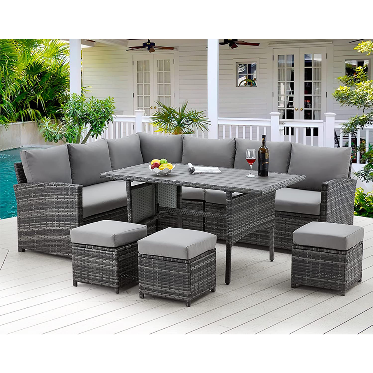 Rattan 7-Piece Outdoor Dining Sofa Set with Multiple Layout Options product image