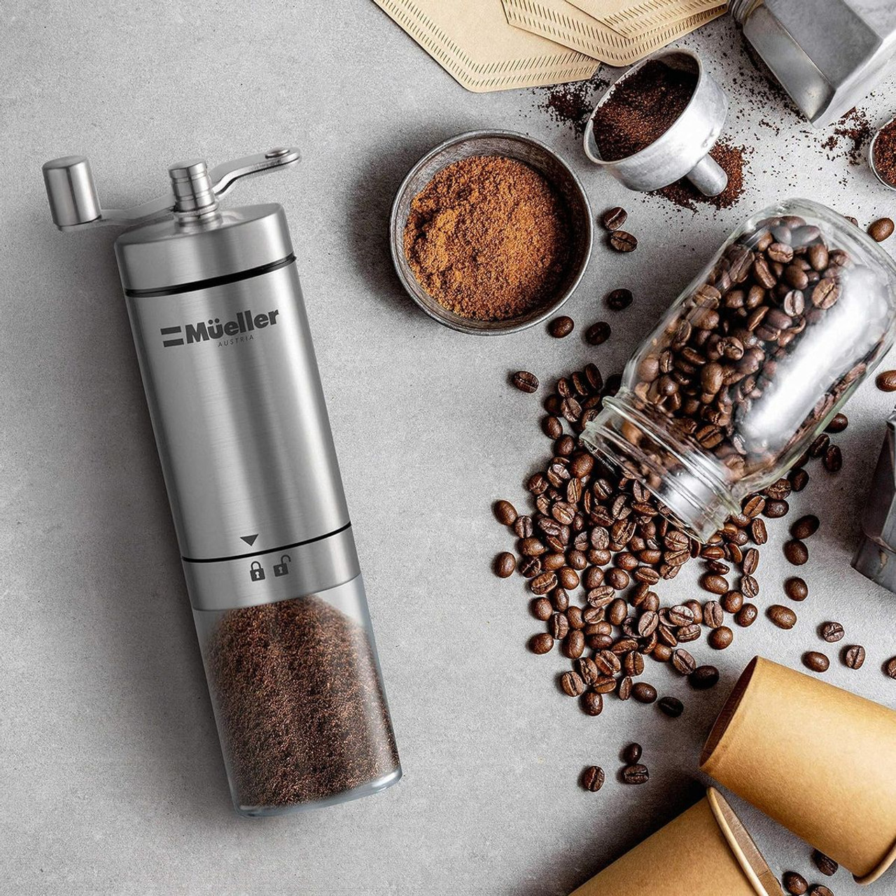 Mueller Conical Burr Adjustable Manual Stainless Steel Coffee Grinder product image