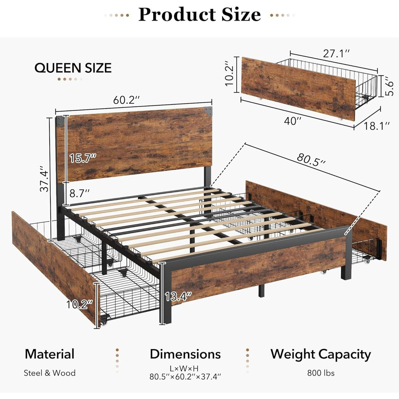 Bed Frame with 4 Storage Drawers product image