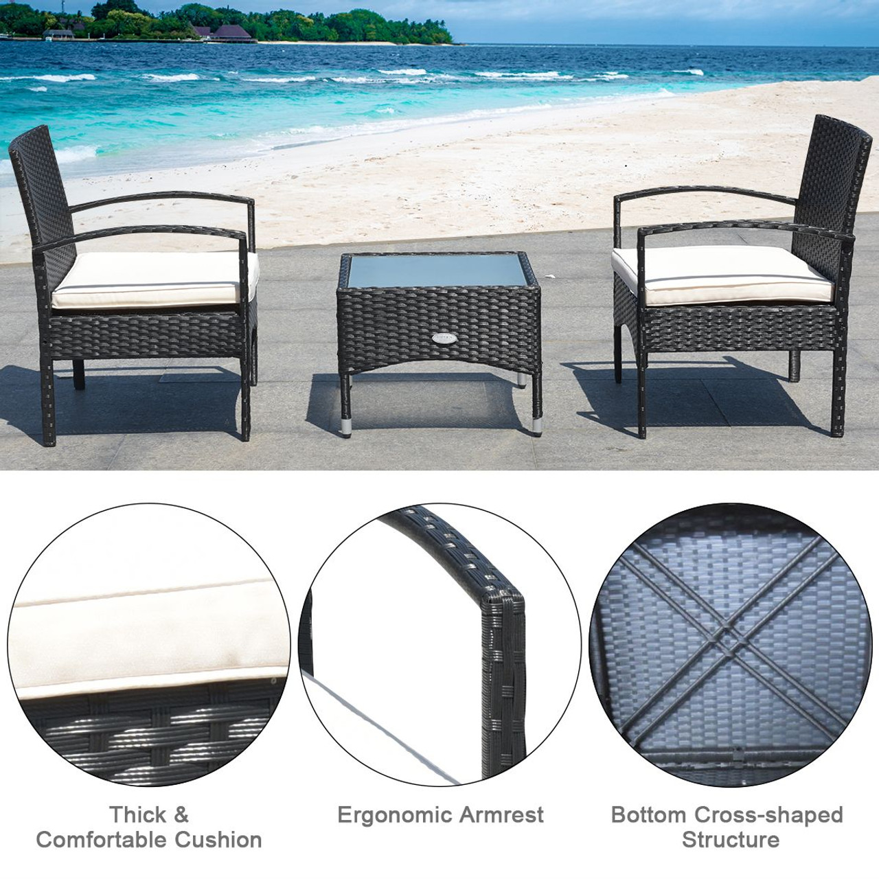 3-Piece Patio Rattan Furniture Set with Coffee Table product image