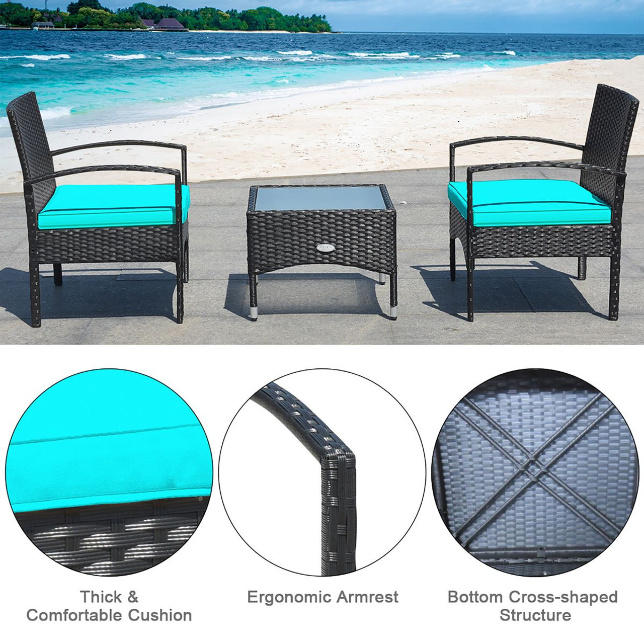 3-Piece Patio Rattan Furniture Set with Coffee Table product image