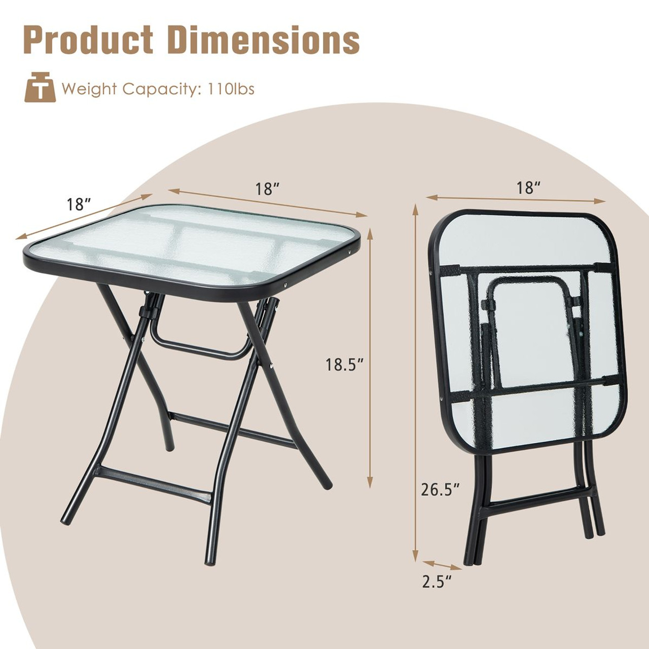 Patio Side Table with Tempered Glass Tabletop product image