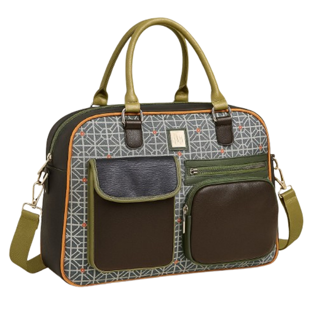 Structured Multi-Pocket Olive Accent Handbag product image