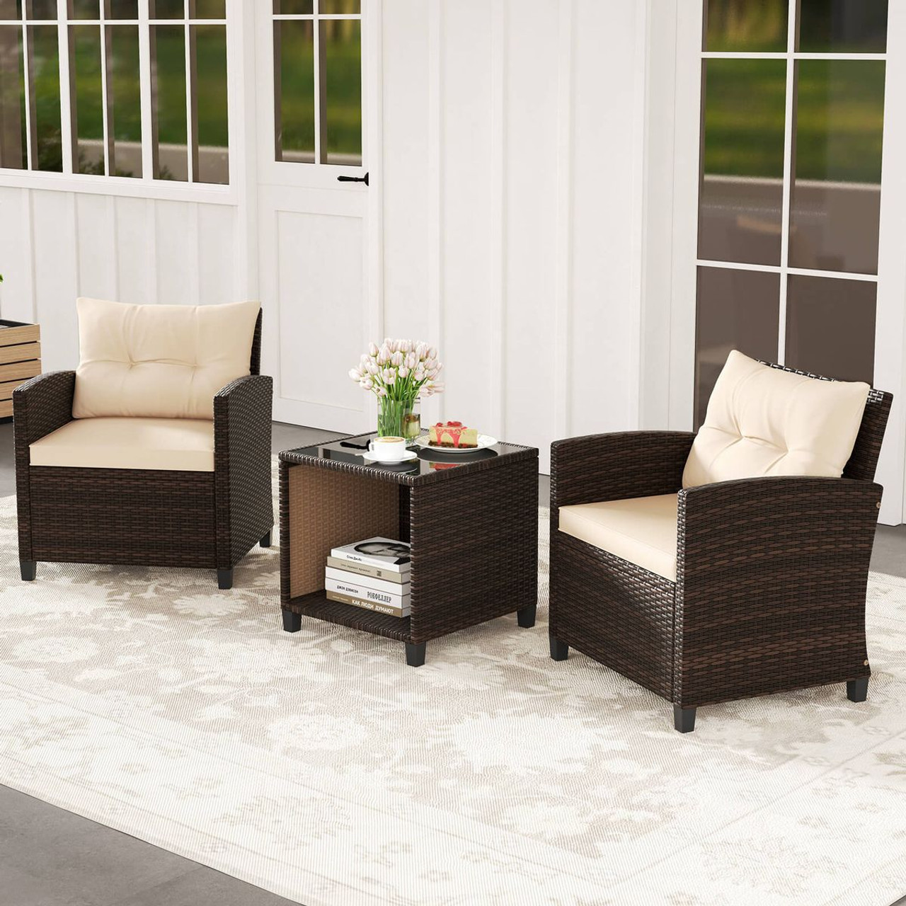 3-Piece Patio Sofa Set with Tempered Glass Tabletop product image
