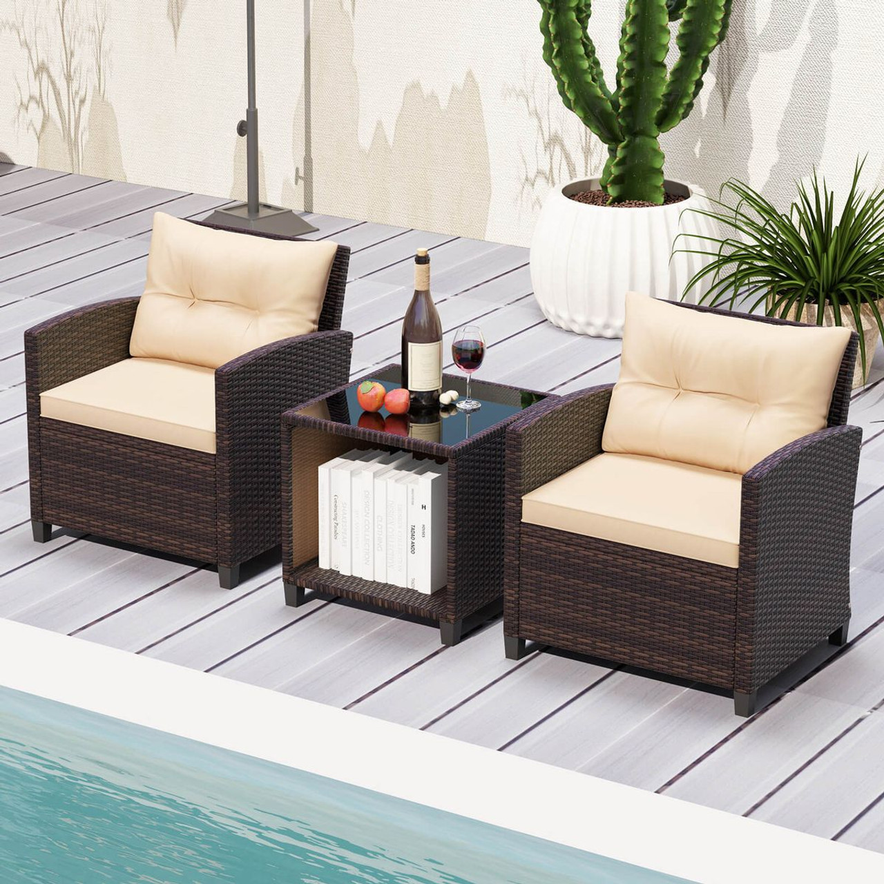 3-Piece Patio Sofa Set with Tempered Glass Tabletop product image