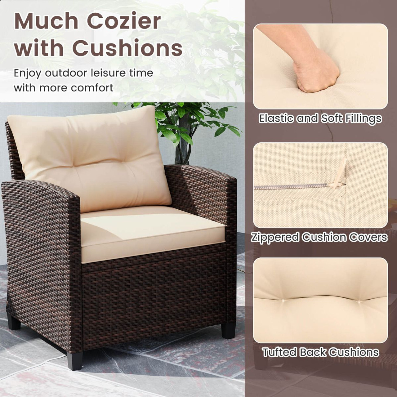 3-Piece Patio Sofa Set with Tempered Glass Tabletop product image