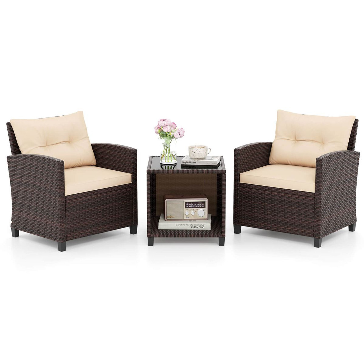 3-Piece Patio Sofa Set with Tempered Glass Tabletop product image