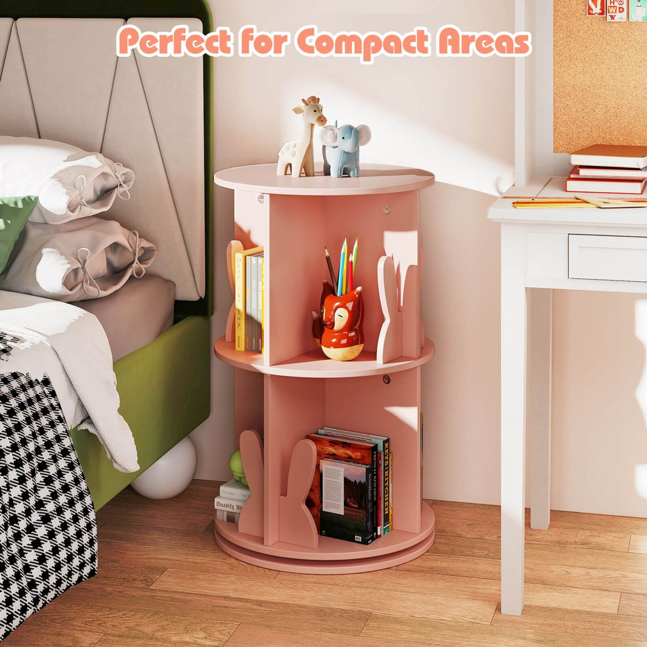 2-Tier Kids Freestanding Rotating Bookshelf with 360° Revolving Display product image
