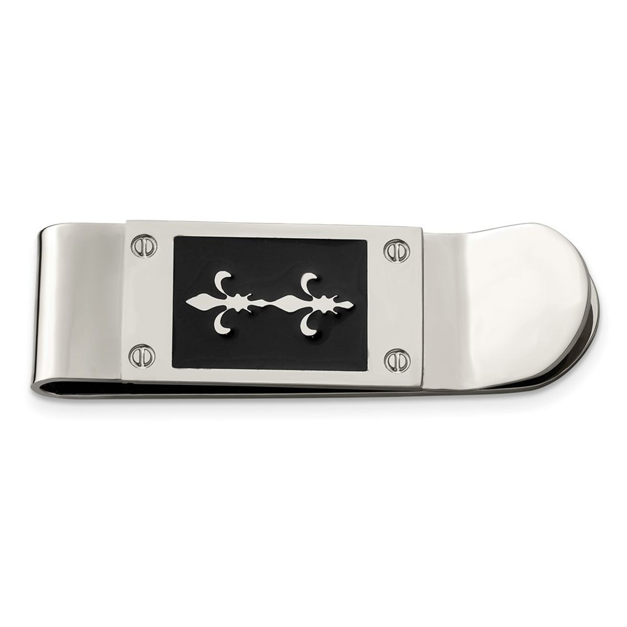 Stainless Steel Polished Enameled Fleur de Lis Money Clip product image