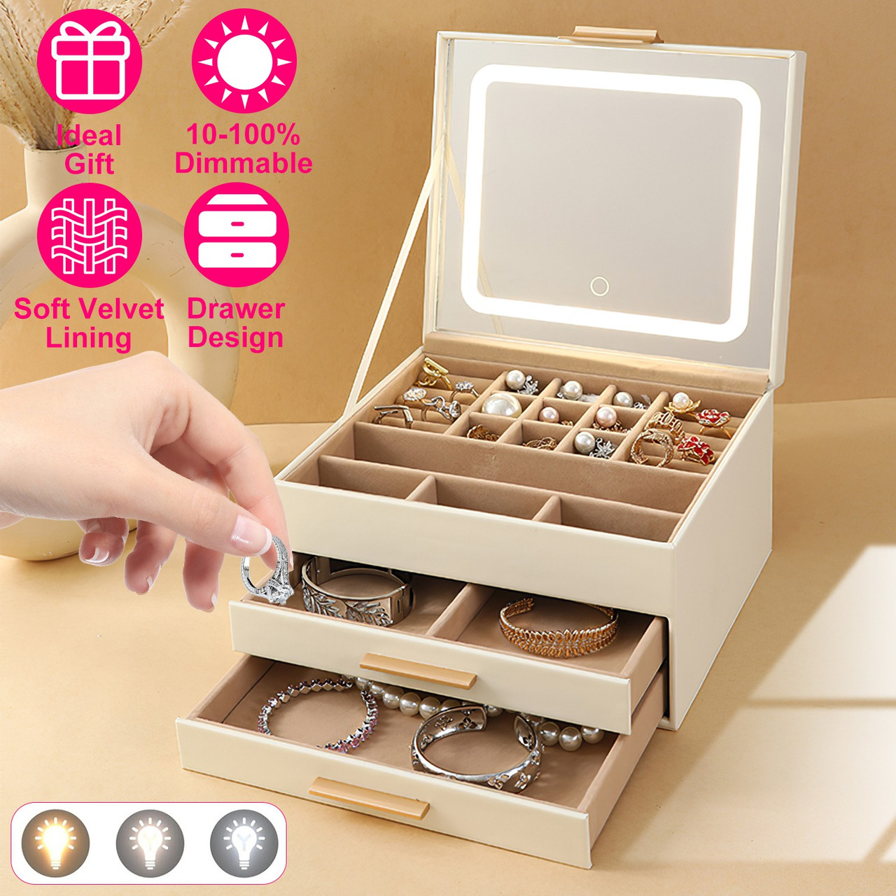 Laromni Jewelry Box with LED Mirror product image