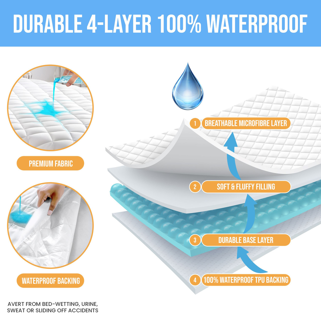 100% Waterproof Quilted Mattress Pad, Soft & Noiseless Topper product image