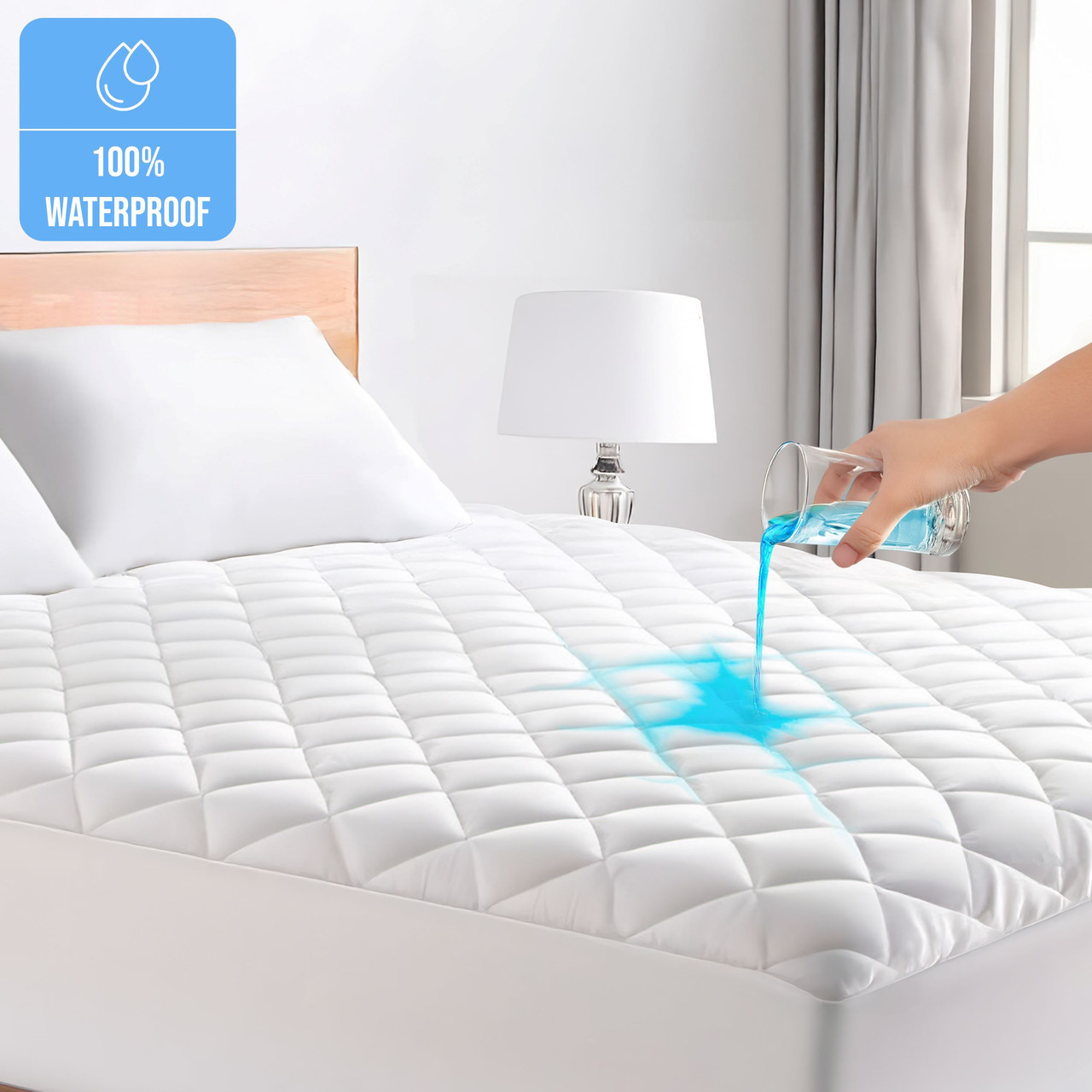 100% Waterproof Quilted Mattress Pad, Soft & Noiseless Topper product image