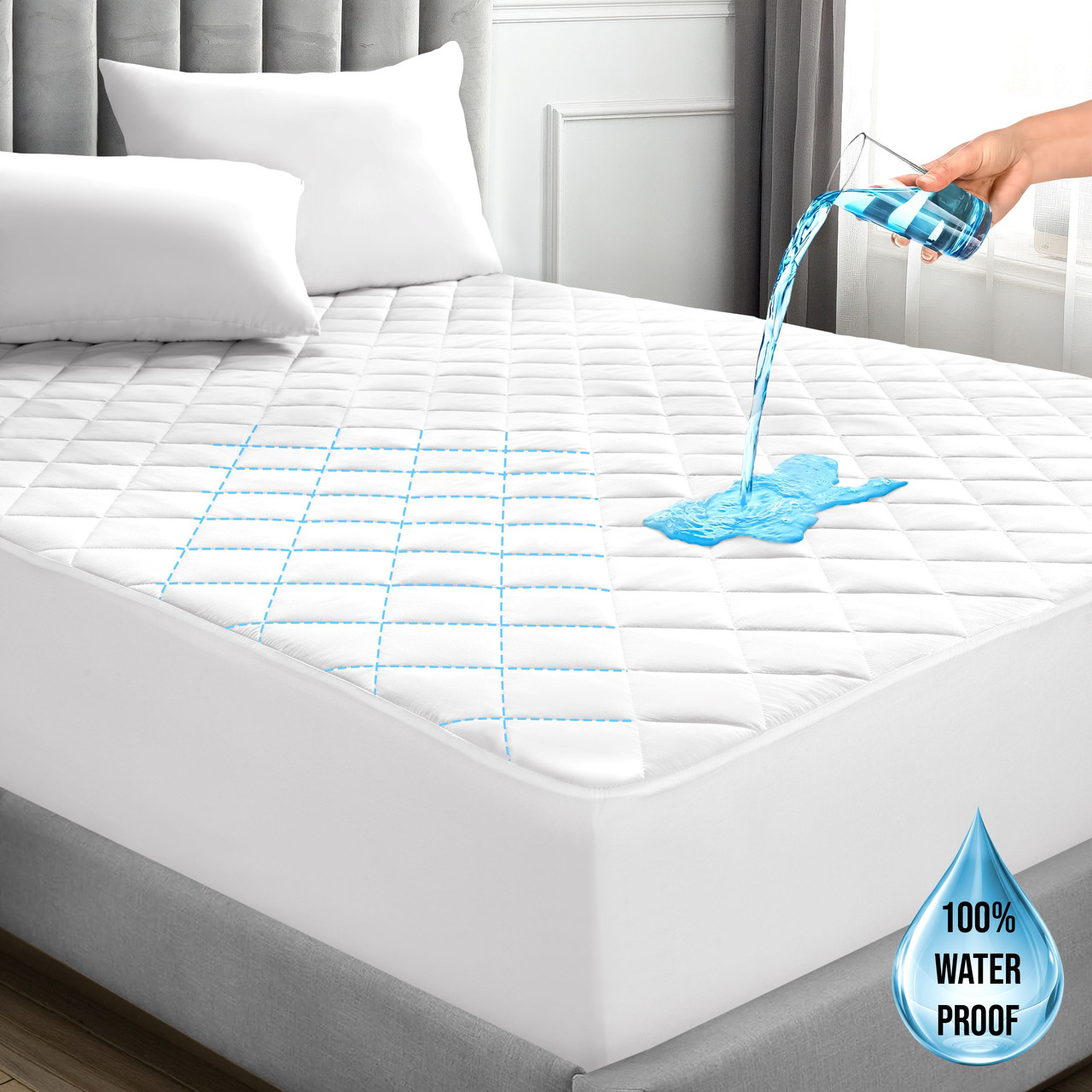 100% Waterproof Quilted Mattress Pad, Soft & Noiseless Topper product image