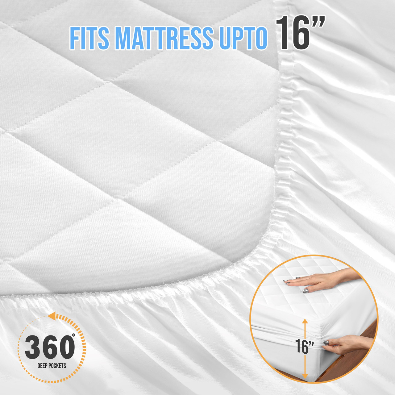 100% Waterproof Quilted Mattress Pad, Soft & Noiseless Topper product image