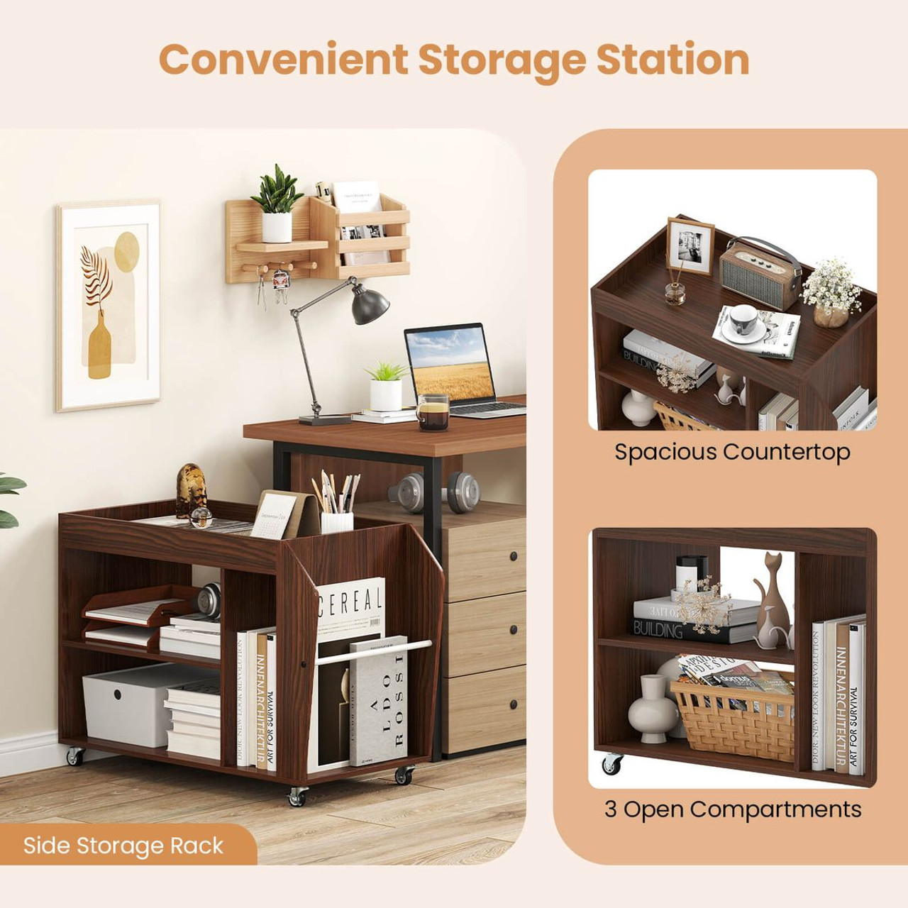 3-Tier Rolling Side End Table product image
