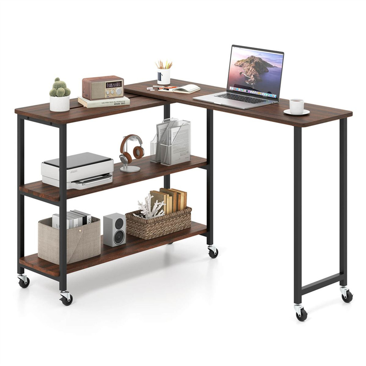 360° Rotation Mobile Laptop Table with Storage Shelves product image