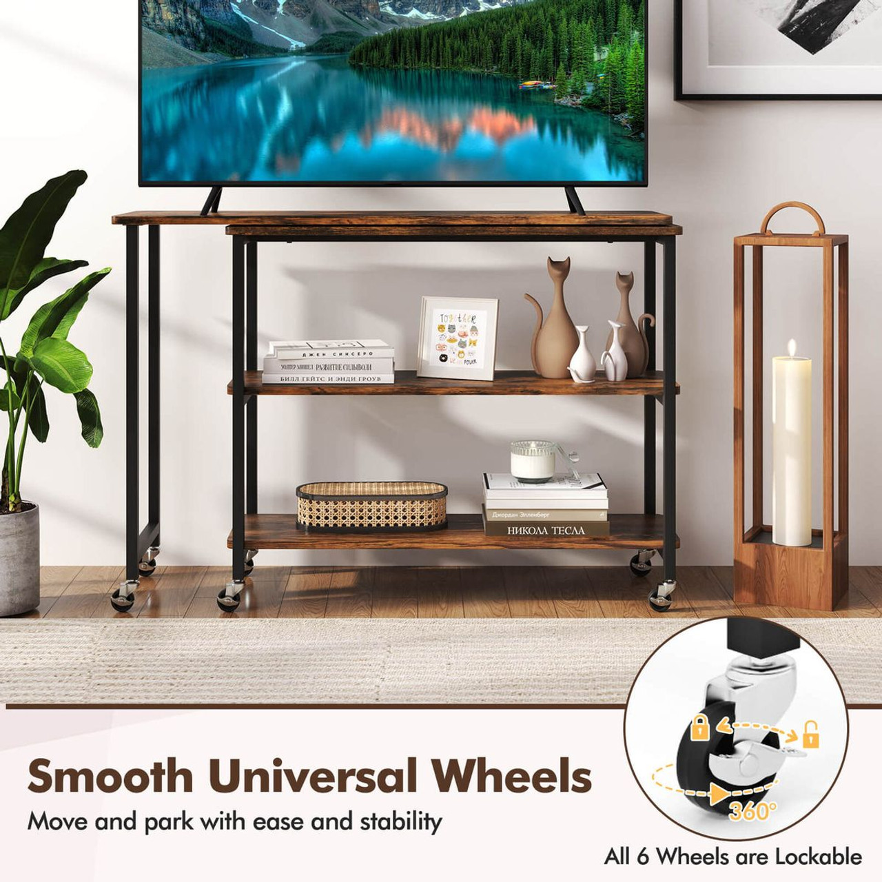 360° Rotation Mobile Laptop Table with Storage Shelves product image