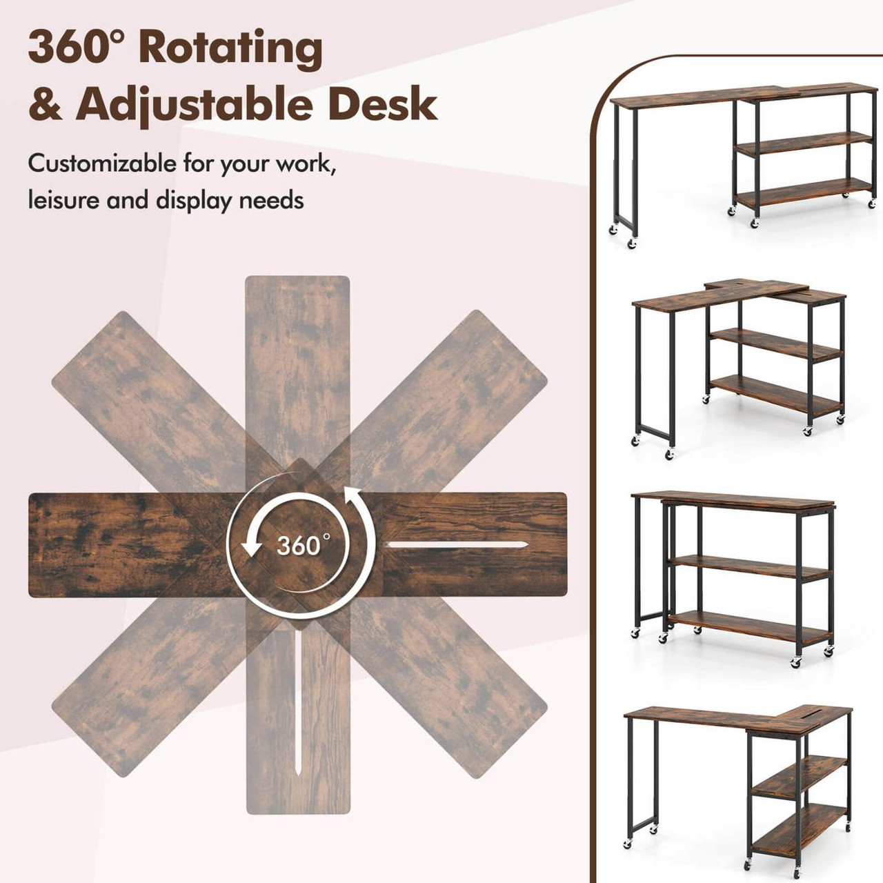 360° Rotation Mobile Laptop Table with Storage Shelves product image
