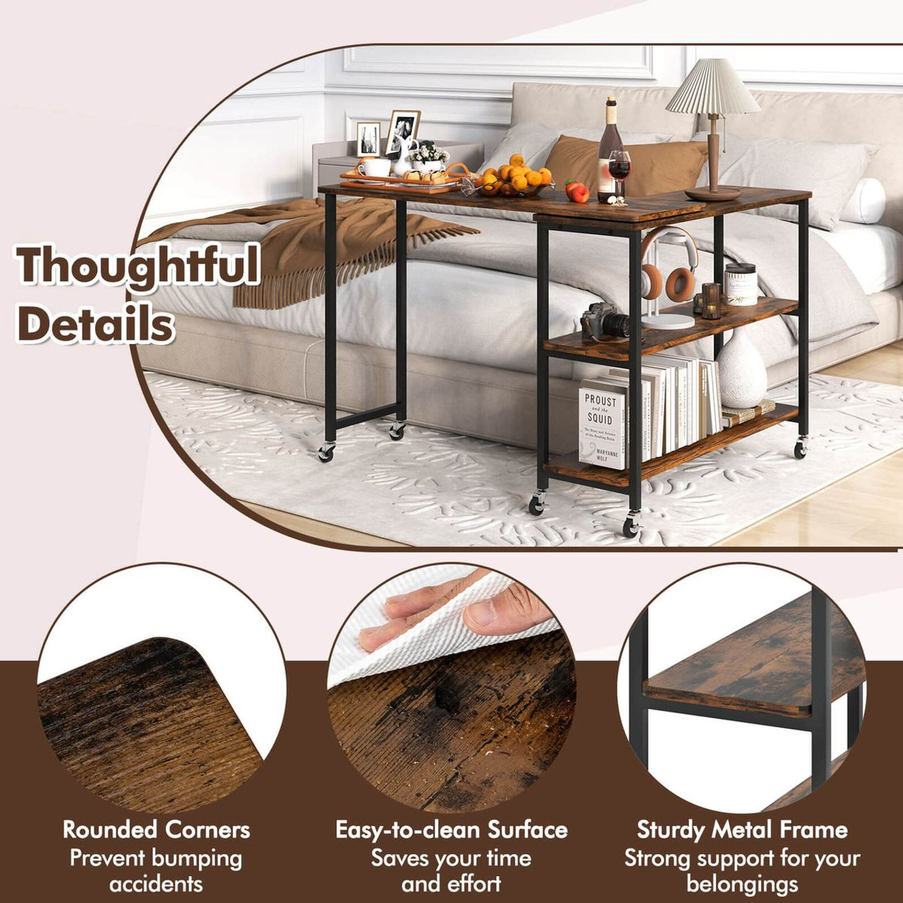 360° Rotation Mobile Laptop Table with Storage Shelves product image